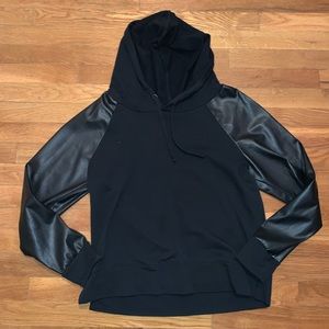 Pleather sleeve sweatshirt